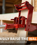Installed Heavy-Duty Wall Jack, red malleable cast-iron lifting device for wall beams