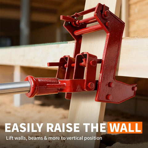 Installed Heavy-Duty Wall Jack, red malleable cast-iron lifting device for wall beams
