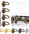 Bronze D Ring Rivet Set For Leather Purses And Handbags 21 Piece Kit With D Ring Screws and screwdriver visible
