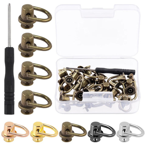 Bronze D Ring Rivet Set For Leather Purses And Handbags 21 Piece Kit With D Ring Screws and screwdriver visible