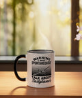 Soaring Sailplane Pilot Ceramic Mug For Glider Buffs And Aviation Fans Black White Design on table in sunlight