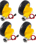 Prewired TT Gear Motor Wheel Kit For RC Cars And Robots, dual shaft geared TT gearbox engine with 69mm plastic tires, 4-pack