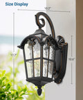 Vintage Black Outdoor Wall Lantern With Water Ripple Glass 17.7 Inch Exterior Sconce Waterproof and Anti Rust Porch Light