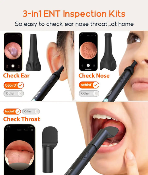 3-in-1 ENT kit with Ear Wax Removal Tool With Camera Ear Scope 1080P for ear, nose, throat exam, app display on smartphone