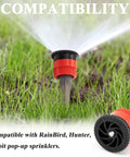 16 Pack Adjustable Variable Arc Pop Up Sprinkler Heads With Premium Replacement Nozzles For No Sweat Lawn Care And Yard Maintenance Featuring Straight Shot Accuracy And Top Shelf Performance For Quick Setup On Any Property, shown in garden.