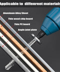 Close-up of a Size 8 Self Tapping Screws Assortment Kit for Metal, 410 Stainless Steel being drilled into layered materials.