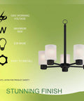 Five Light Oil Rubbed Bronze Dining Room Chandelier Hanging Fixture for Dining Rooms, Living Rooms, or Foyers, with frosted shades.