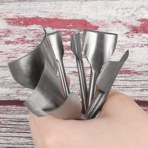 Hand holding 7 Piece Leather Half Round Cutter Set For Leathercraft Punching Tools Must Have For Belts Straps Wallets And Bags DIY Handwork Durable Steel Multi Size Blades Easy Hammer Punch For Clean Edges