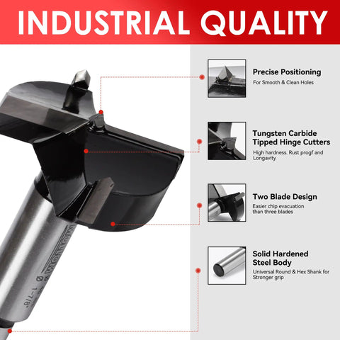 Close-up of Pro Grade Forstner Drill Bit Eleven Sixteenth Inch 17.5mm YG8 Carbide with industrial quality features.