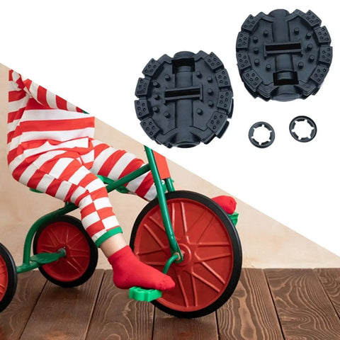 Two Pack Kid Friendly Tricycle Pedals Replacement Set For 1.25cm Rod Rubber Bicycle Pedals For Children next to red tricycle