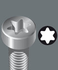 Close-up view of a recessed Torx screw head matching Torx HF Screwdriver With Holding Function For Torx Screws TX 8 x 60 mm.