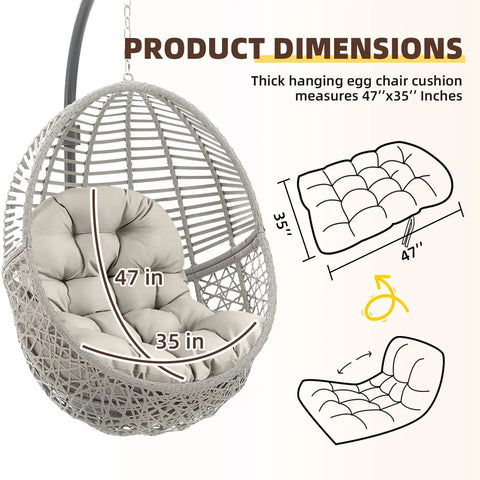Outdoor Egg Chair Cushion With Ties Non Slip Waterproof U Shaped Replacement Cushions For Swing Egg Chair Hanging Basket Chair Dark Green 47 By 35 Inches Cozy Durable Weatherproof For Backyard Garden Oasis shown in hanging chair