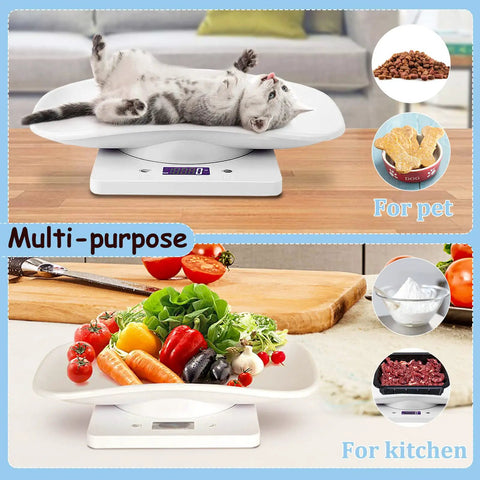 Portable Pet Scale With Tray LCD Digital Weighing Scale Up To 33 Lbs for Small Pets and Kitchen Use