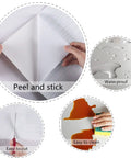 Metallic Silver Peel And Stick Contact Paper For Appliances showcasing peel, waterproof, cutting, and cleaning features in separate images.