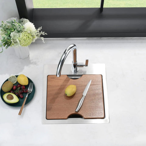 15 Inch Drop In Bar Sink Stainless Steel 16 Gauge Single Bowl Workstation Wet Prep Sink Top Mount For Small Kitchens with cutting board