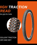 High traction tread on 2-Pack 26 Inch Mountain Bike Tires And Tubes Set, 26x1.95 folding replacement tires for mountain bikes.