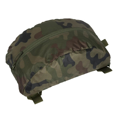 Supertarp Tarp Shelter in Pencott Wildwood Camo, Waterproof Ripstop Overland Camping Gear packed in camo bag, side view