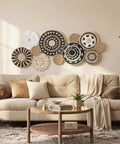 11 Piece Retro Boho Wall Basket Decor Set With Black And Natural Woven Baskets for Living Room Bedroom and Kitchen Rustic Farmhouse Wall Art Handmade Hanging Basket Display