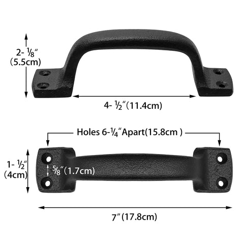 Dimensions of Black Cast Iron Barn Door Handles Rustic Heavy Duty Gate Pulls 7 Inch Sliding Door Hardware 2 Pack Grab Handles