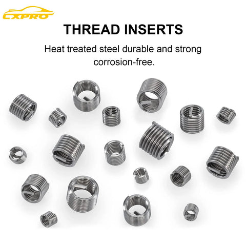 CXPRO thread repair kit with assorted metal helicoil inserts for metric M5-M12 and SAE 1/4-1/2 in sizes