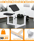 Adjustable Preacher Curl Bench With Barbell Rack For Home Gym in black and white steel, 550 lbs capacity shown in gym