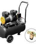 Air compressor with inset image of a Three Pack Brass Air Compressor Drain Valve With Wing Nut Handle One Quarter Inch NPT Inlet Tank Drain Cock for Quick Draining and Durable Rust Resistant Performance