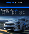 Image showing vehicle fitment information for Mazda CX-9 models with 3.7L and 3.5L V6 engines from 2007 to 2015.