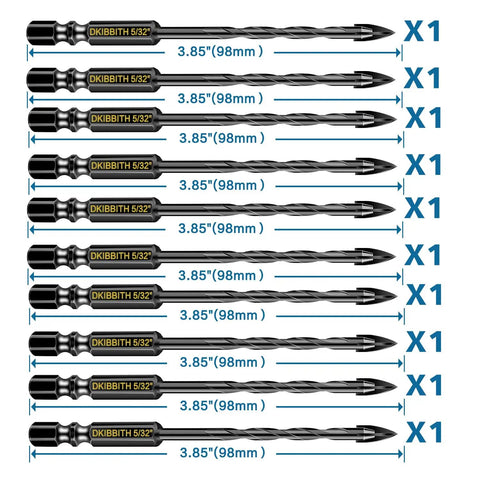 Heavy-Duty 10-Piece 5/32 Inch Masonry Concrete Drill Bit Set with hex shank, cross tungsten carbide tips, and YG6X alloy construction
