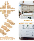 Premium Wood Carved Appliques And Onlays Four Piece Set Of Unpainted Rose Corner Decals on furniture with floral design.