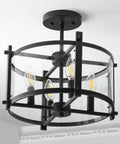 Oil Rubbed Bronze 15 Inch 3 Light Iron And Glass Modern Drum LED Flush Mount Ceiling Light for Hallway Entryway and Kitchen