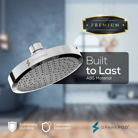 Round Rain Shower Head With Extension Arm For High Pressure Rainfall, Height Adjustable, Easy One Minute Install, 6 Inch Polished Chrome Shower Head close-up view
