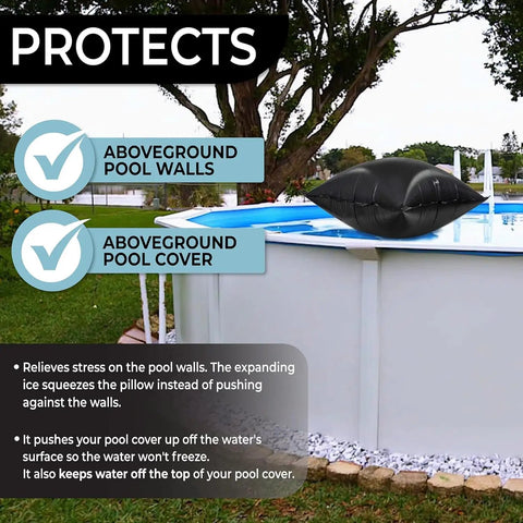 Winter Pool Pillow For Above Ground Pools 4 By 4 Feet Heavy Duty Air Pillow For Winterizing And Closing Premium Cover Float thick black air pillow on above-ground pool cover