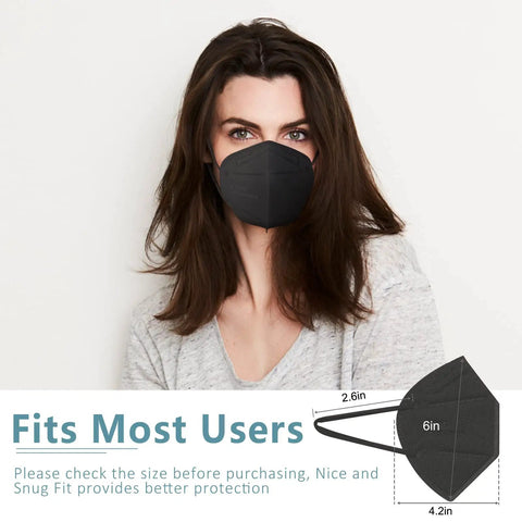 Woman wearing black KN95 Face Mask Pack 20 Pcs Five Layer Cup Dust Safety Masks Breathable Protection Against PM2.5