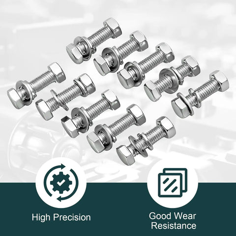 Rock Solid GIYI 304 Stainless Steel M12 Hex Bolt Set With Nuts Washers for rust proof home garage repair showcasing bolt and washer details.