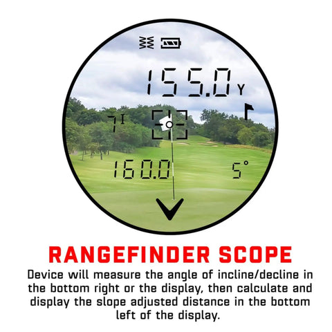 300 Pro Slope Laser Rangefinder For Golf display showing 155 yards distance with slope adjustment on course