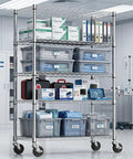 Tough As Nails Five Tier Chrome Wire Shelving Rack With Locking Casters And Nsf Certification For Kitchen Garage Or Home Office Storage Up To Three Hundred Fifty Pounds Per Shelf, organizing medical supplies.
