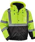 Hi Vis Reflective Winter Bomber Jacket With Zip Out Fleece Liner, Black Bottom, ANSI Compliant, Weatherproof Windproof