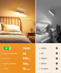 Wireless Rechargeable Wall Sconces Featuring 7500mAh Battery Power Adjustable RGB Color Changing And Warm Cool Ambient Lighting Modes above bed.