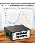 Eight Port Mini PoE Plus Industrial Switch Unmanaged 10/100 Mbps Ethernet With Din Rail And Wall Mount Rugged IP30 Hardened PoE Switch with temperature chart