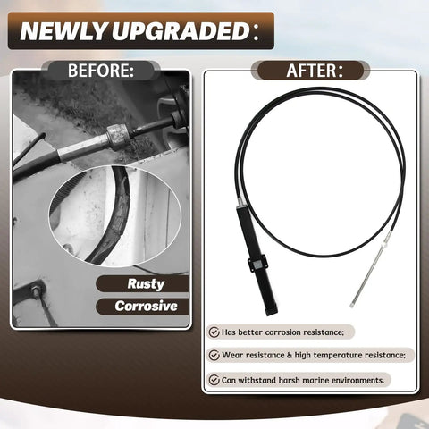 Comparison of old rusty cable and new 15 Foot Mechanical Rack And Pinion Steering Cable For Back Mount Boats, Heavy Duty