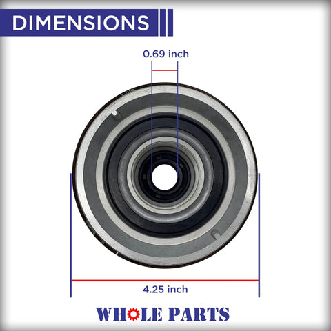 Dimensions of Upgraded Washer Tub Stem And Seal Repair Kit showing 0.69 inch and 4.25 inch sizes clearly.