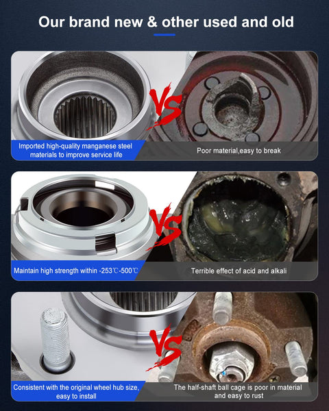 Comparison of new and old front wheel hub bearing assembly materials and durability for Nissan Altima 2007-2013.