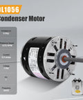 DL1056 condenser blower motor with sleeve bearing, side view; 0.5hp, 1075 RPM, 115V, 48-frame, with capacitor