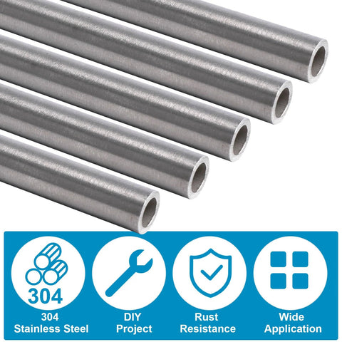 Four pieces of 3/8 inch seamless 304 steel tubing with rust resistance, ideal for DIY projects and industrial applications.