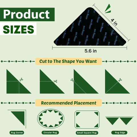 Rug Corner Grippers 8 Pack Triangular Non Slip Tape To Keep Area Rugs Stay Put On Hardwood Floors Reusable Double Sided Carpet Tape For Edges Easy To Trim For Custom Shapes No Damage To Flooring