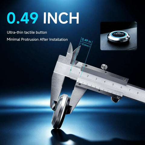 0.49 inch 12V 24V Horn Push Button Switch Universal Momentary On Push And Hold With Wiring Ultrathin Stainless Steel And PC Shell Phosphor Bronze Contacts Beefy Rugged High Temperature And Impact Resistant Ideal For Vehicle Horn Button, measured side view