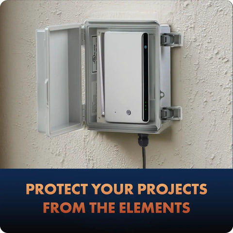 Weatherproof Tough Outdoor Electrical Junction Box Polycarbonate With Hinged Cover NEMA 4X Rated housing on wall