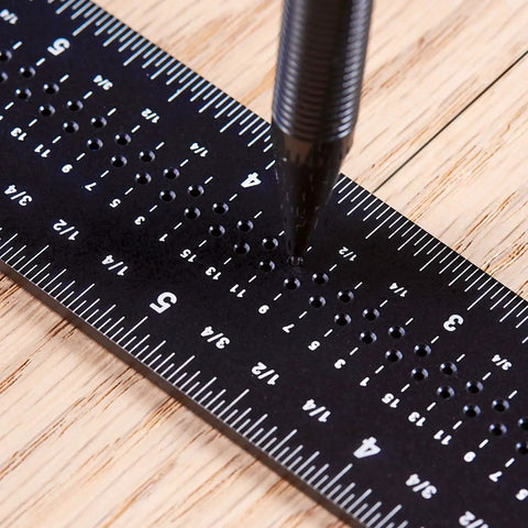 Pro Grade Precision Square Ruler For Marking And Measuring In Carpentry - 4 Inch Aluminum Frame Tool in use on wood surface