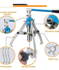 Slick Heavy Duty 10 Ton Hydraulic Gear Puller Set With Two And Three Jaw Wheel Bearing Extractor Kit showing hydraulic cylinder and strong jaws.