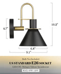 Diagram of Set Of 2 Industrial Wall Sconce Lights Modern 1 Light Vanity Fixtures In Matte Black With Brushed Gold Interior
